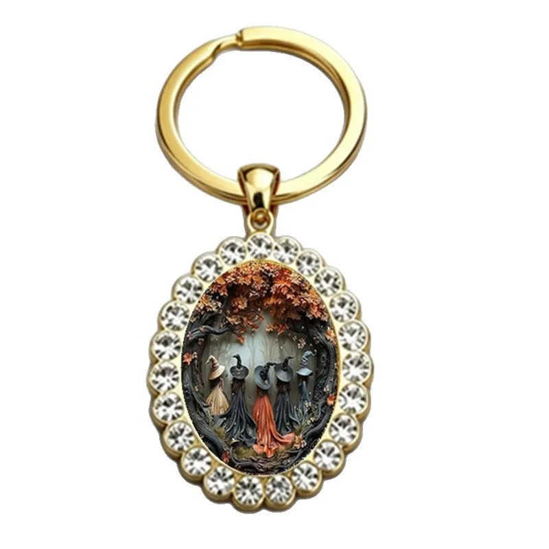 Exquisite Pattern Alloy Pendant Keychain – Glass Cabochon Keyring with Beautiful Design, Fashion Charm for Keys, Bags & Backpacks